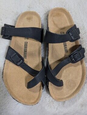Black Cushionaire Leather Sandals